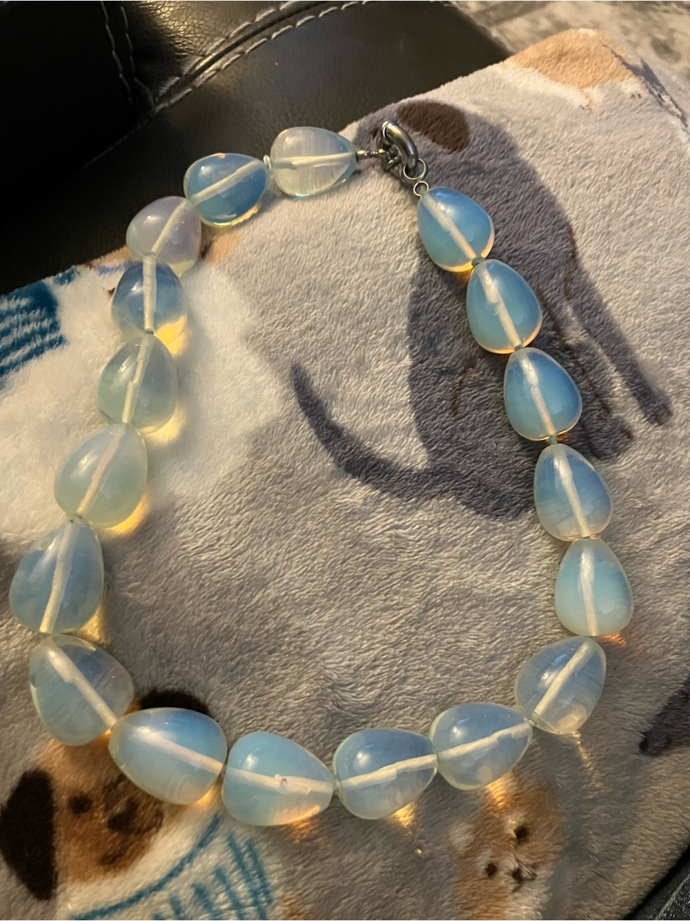 Blue Opal lite glass Teardrop Necklace - Women Jewelry - Picture 3 of 5